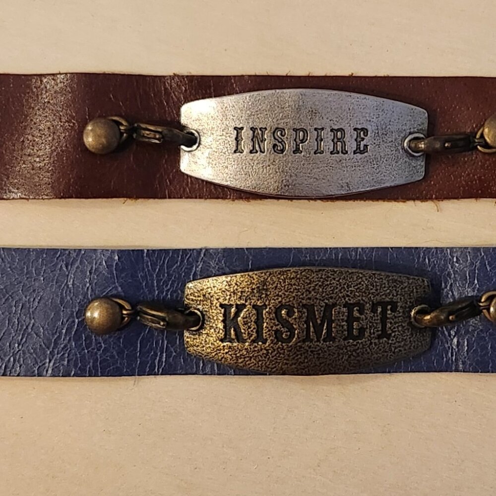 Leather Statement Bracelet with Charms - Set of 2